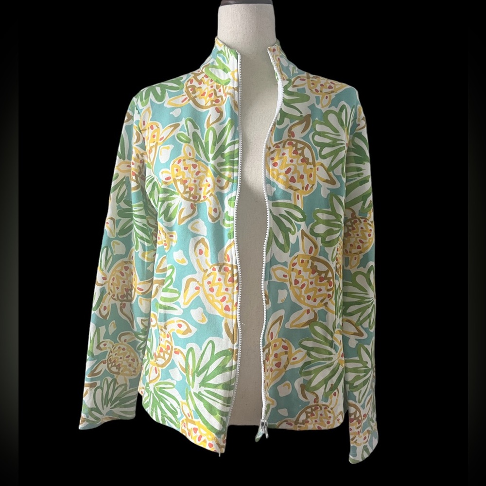 Barbara Gerwit Yellow Turtle Print Zip‎ Up Jacket size medium
